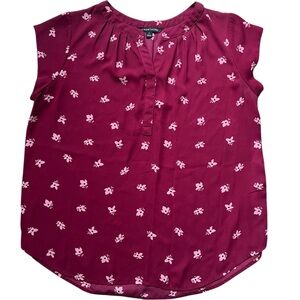 41 Hawthorn women’s top cap sleeve split neck floral shell wine burgundy shirt L
